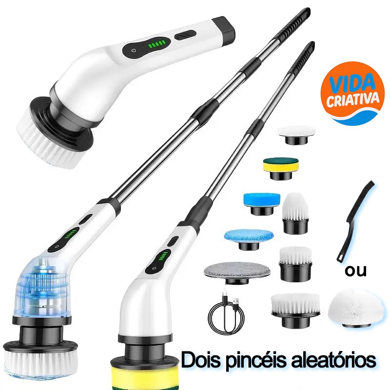 Escova de Limpeza 9 Em 1 ou 5 em 1  Recarregavél Elétrica Giratória Com Cabo Alongador
