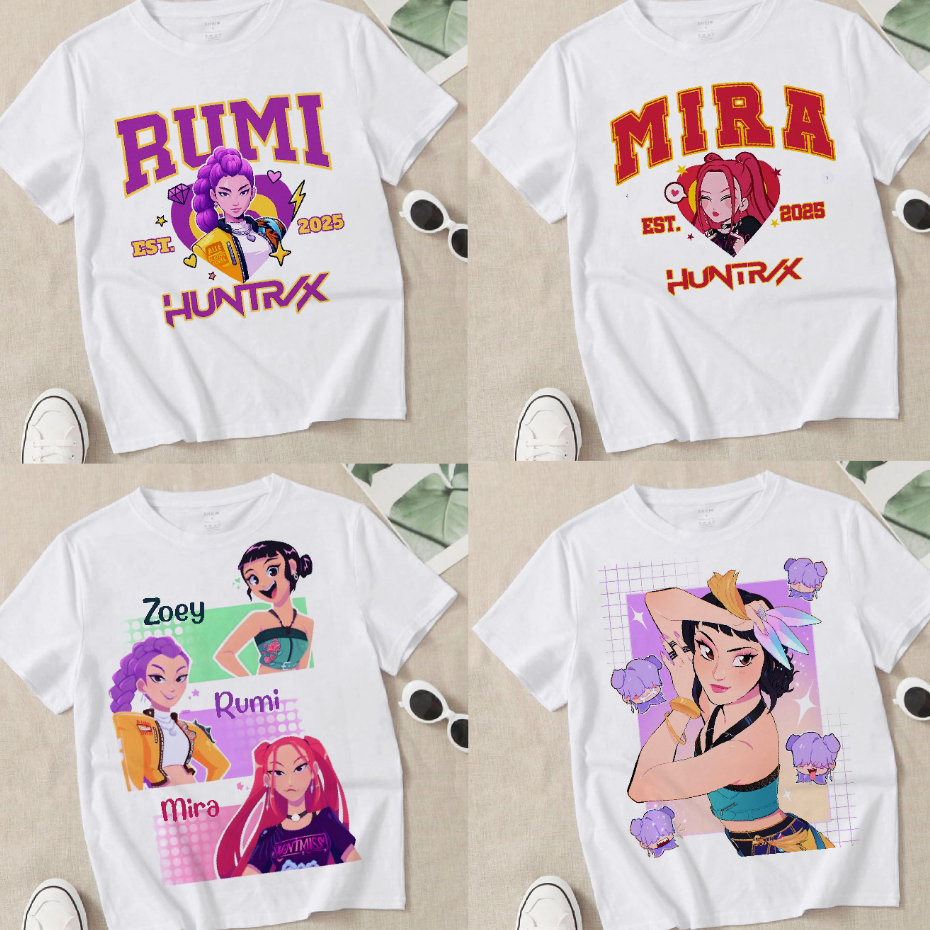Camiseta KPop Demon Hunters  ADULTO OU INFANTIL, HUNTRIX, ADULTO OU INFANTIL, ZOEY, RUMI, MIRA, SAJA