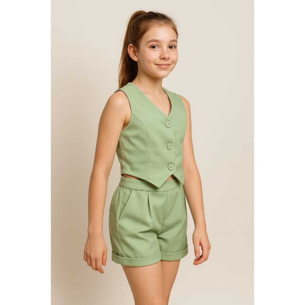 Colete com Short Alfaiataria  Conjunto Roupa natal Menina, Feminino Juvenil, Pré-Adolescente/Adolesc