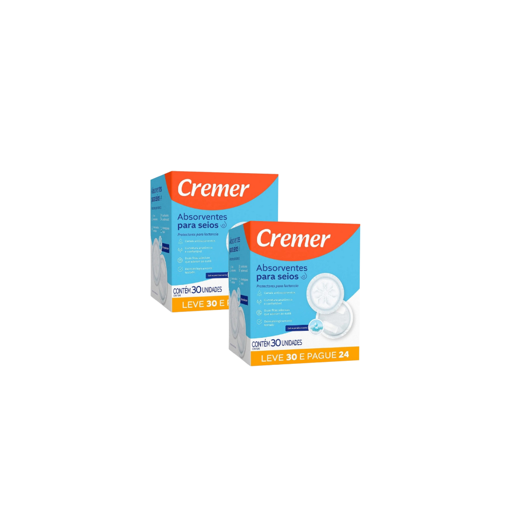 Kit 60 und de Absorvente Descartavéis Para Seios Toque Suave Cremer
