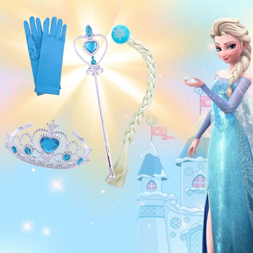 Kit Princesa Elsa Com Varinha, Coroa, Luva e Trança Fantasia Fadinha Infantil Princesas Acessorios