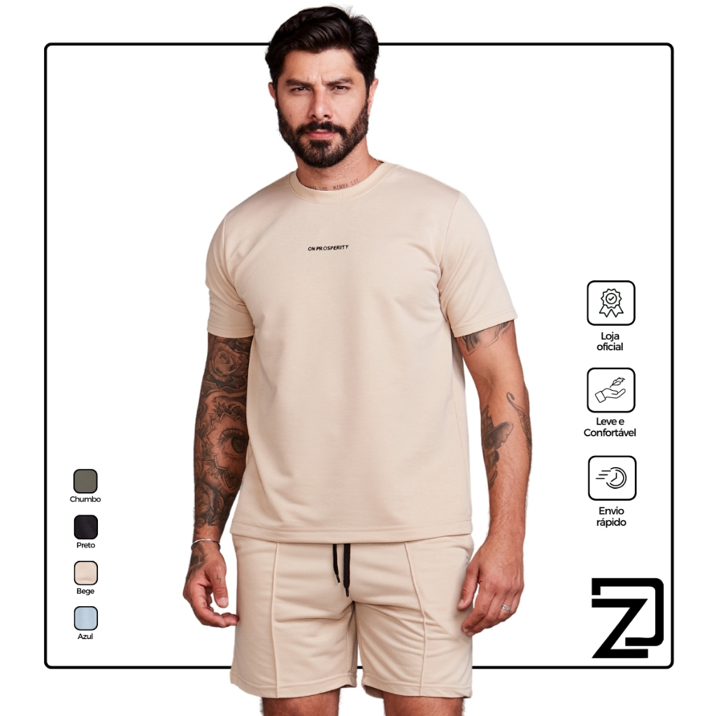 Conjunto camiseta e shorts moletinho masculino