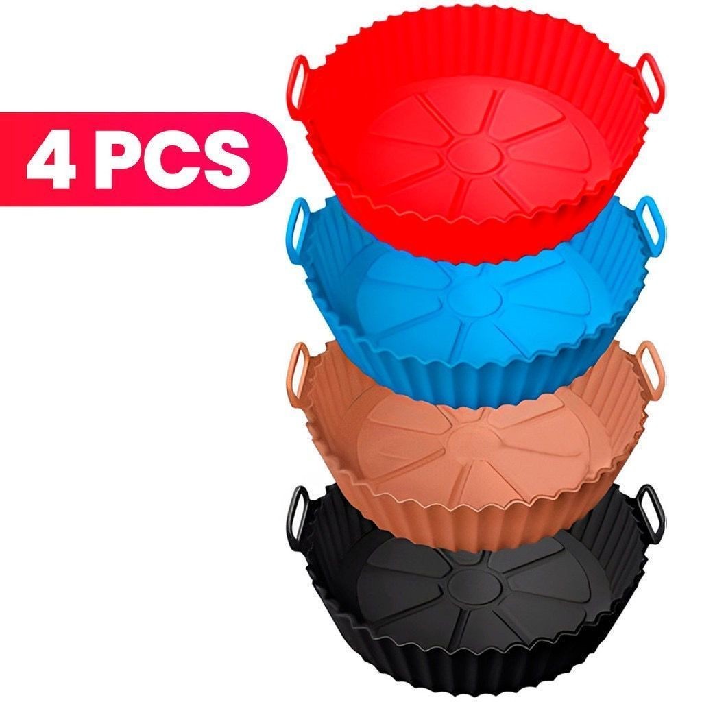 KIT  Forma De Silicone Para Air Fryer Forno Microondas Fritadeira Assadeira  Reutilizável Antiaderen