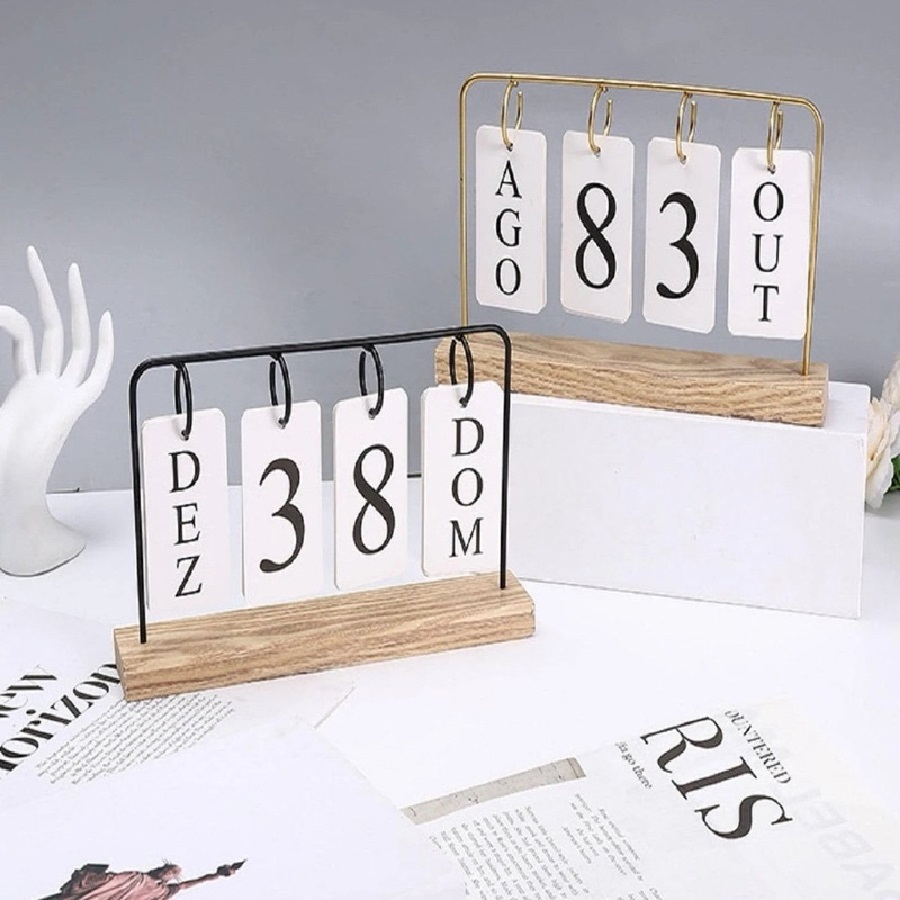 Calendário De Mesa Decorativo Com Plaquinhas Rose Dourado Preto Permanente Escritório Top Estilo