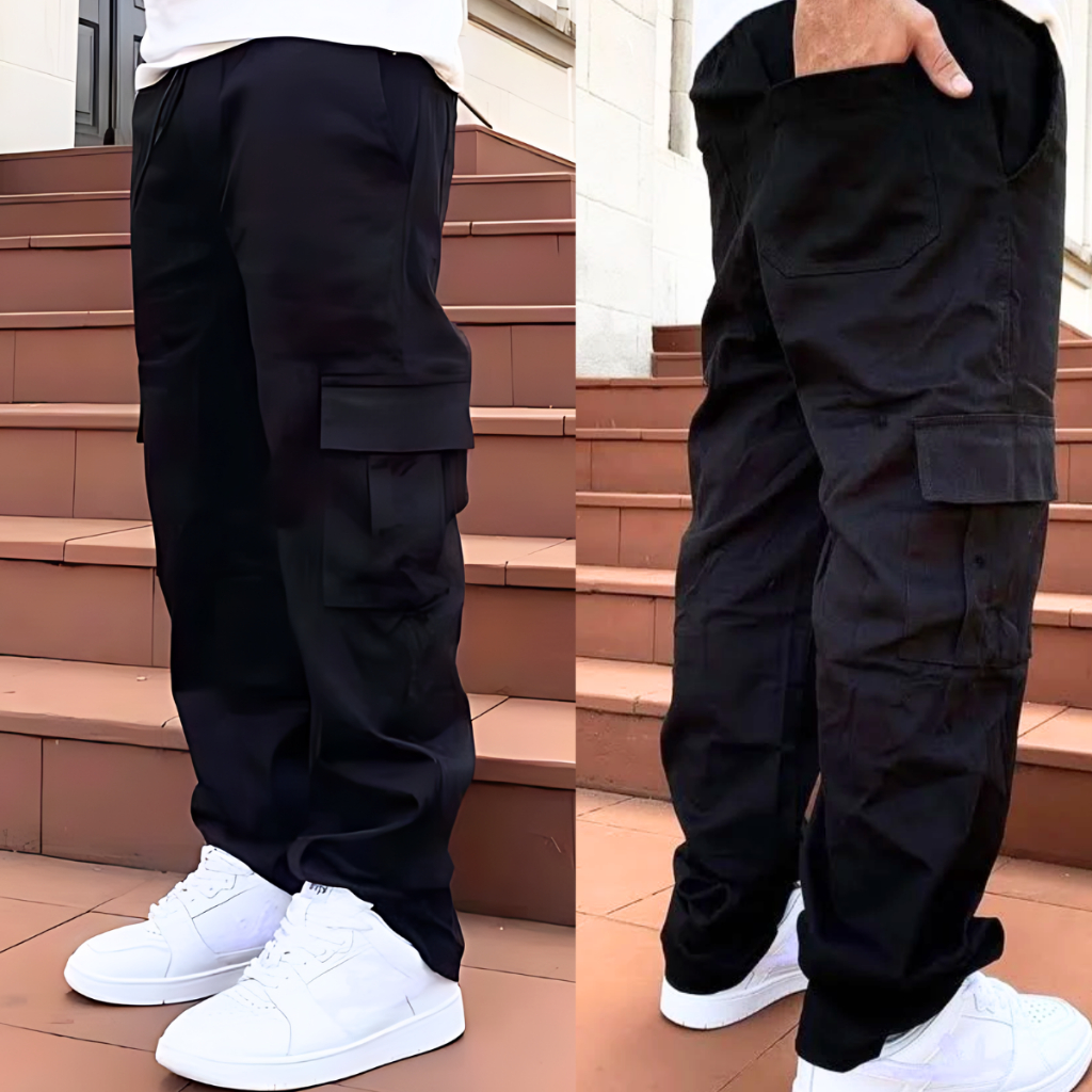 Calça Cargo Tactel Larga Masculina Skate 4 Bolsos Fechamento Cordão unisex