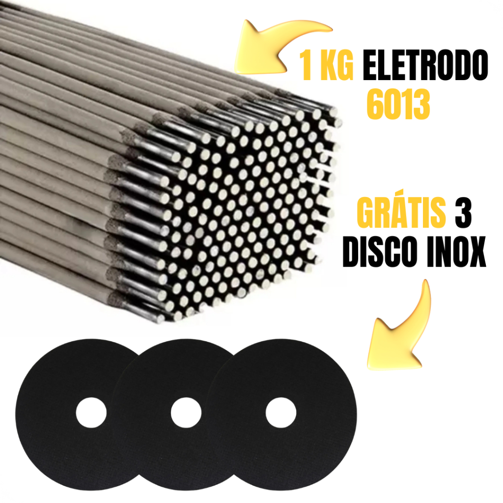 1kg Eletrodo 6013 de 2,50mm + Brinde de3 Discos Corte 4.1/2