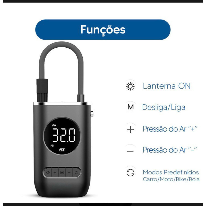 Compressor De Ar Elétrico Portátil Digital Ncher Pneu Carro Moto Bike Bicicleta Bola Piscina Infláve