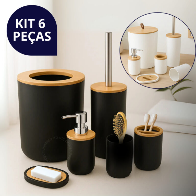 Kit Banheiro Completo Lixeira C/ Tampa Detalhes Em