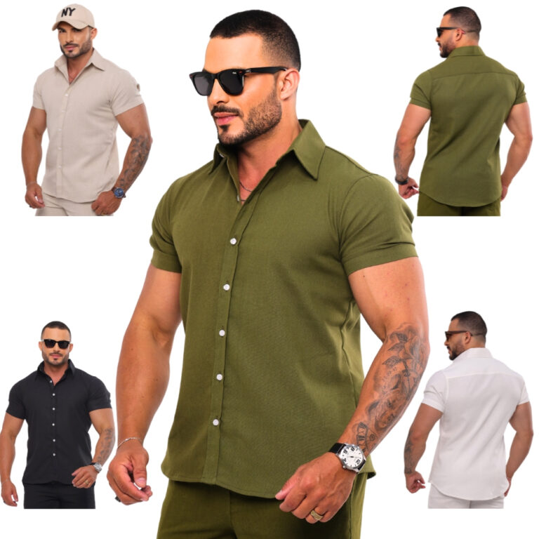 Camisa Masculino Linho Manga Curta Social Casual S