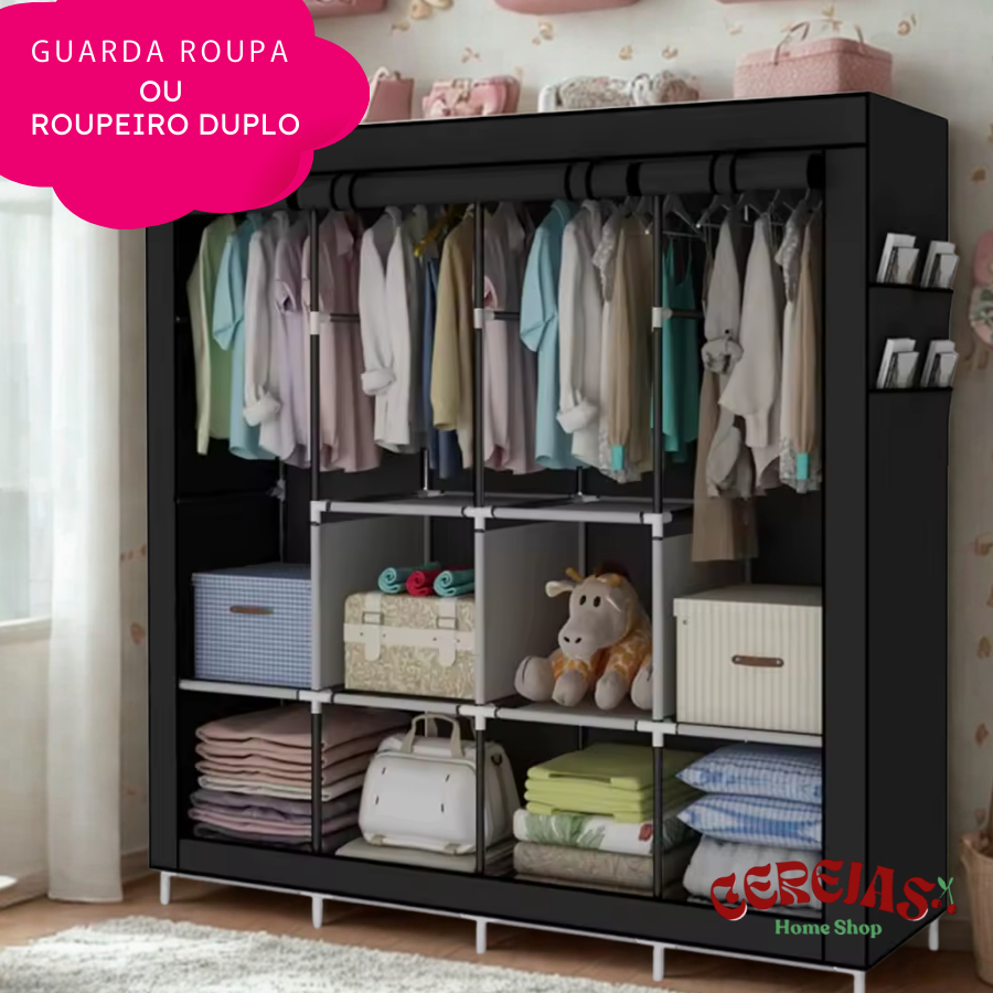 Guarda Roupa Dobrável Portátil com Zíper Roupeiro de Tecido Organizador de Roupas com Capa