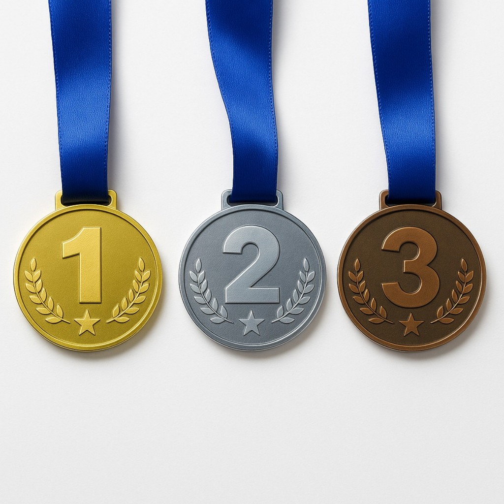 Kit 3 Medalhas Premiação Destaque Espelhadas Ouro Prata Bronze com Fita para Campeonato Eventos