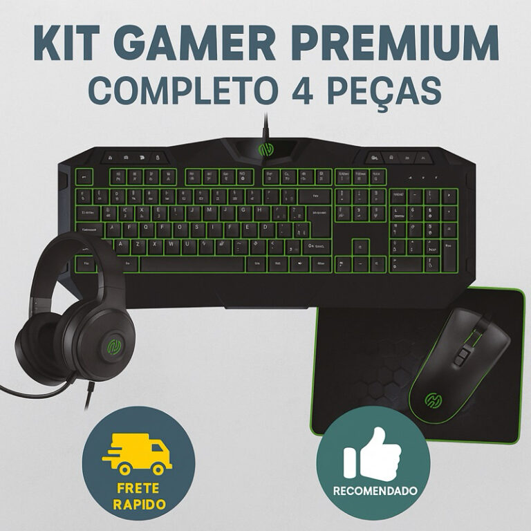 Kit Gamer premium 4 em 1 Teclado Iluminado, Mouse,