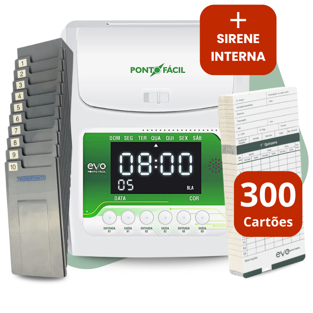 KIT RELOGIO PONTO DIGITAL ELETRÔNICO + CHAPEIRA 10 LUGARES + 300 CARTÕES PONTO DE CARTOLINA