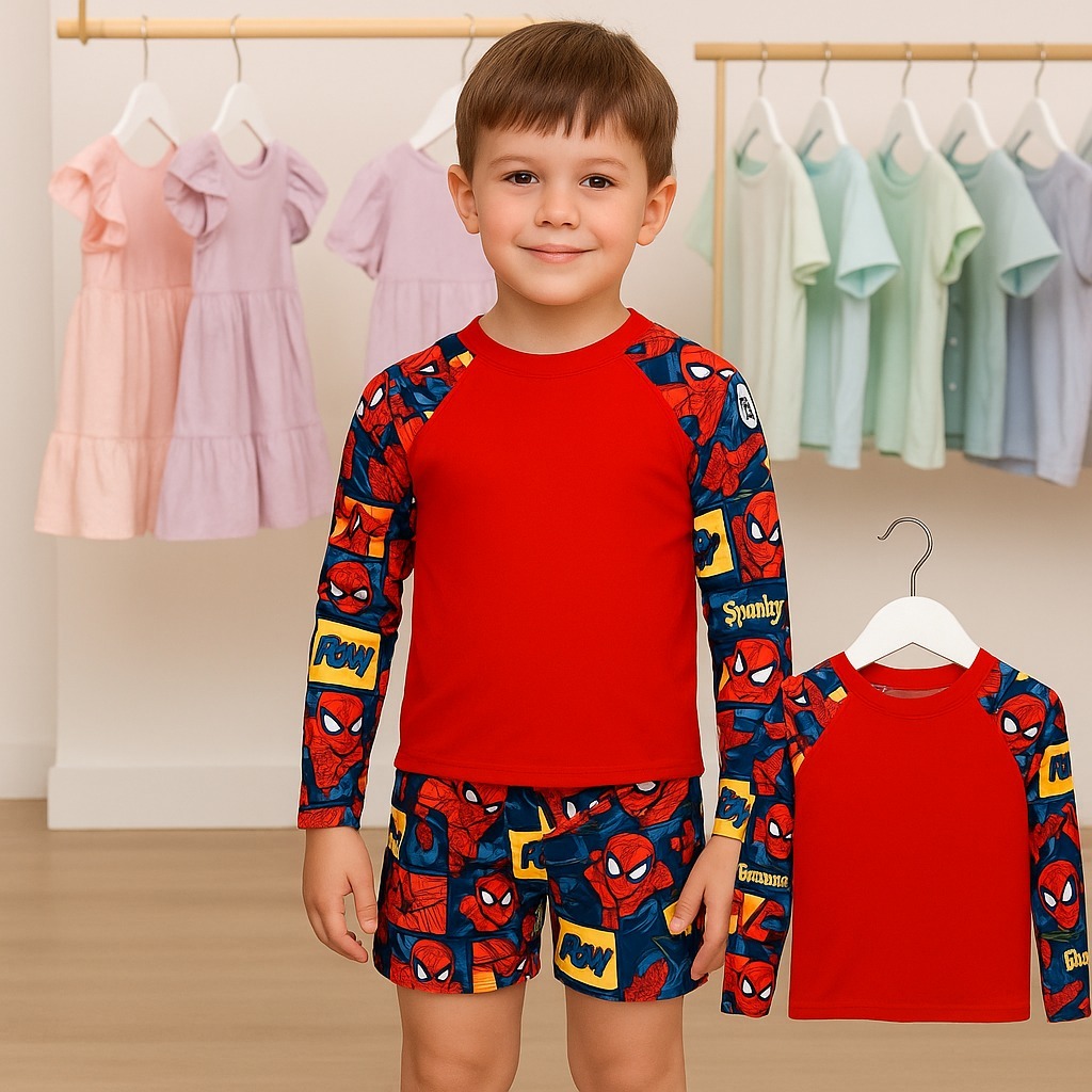 Conjunto Infantil Praia UV50+ Camisa Manga Longa +Sunga Proteção Solar Menino