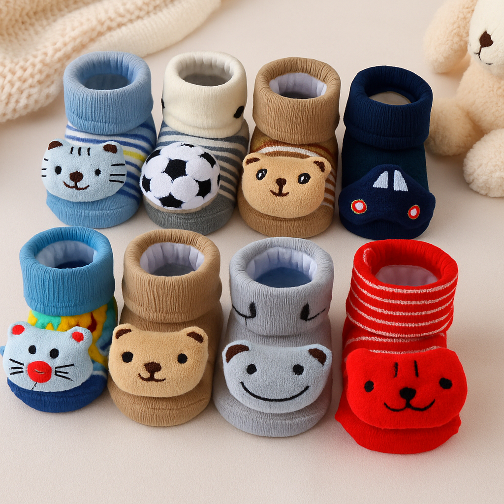 Meias Sapatinho Bebe Bichinhos Fofo 3D Recem Nascido Pelúcia Bebê Infantil Enxoval Menino Menina
