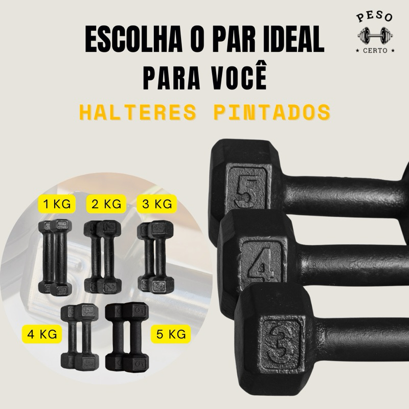 Par Halter Sextavado Pintado 1kg ao 5 kg – Musculação Peso Academia Pesinho Exercício Físico