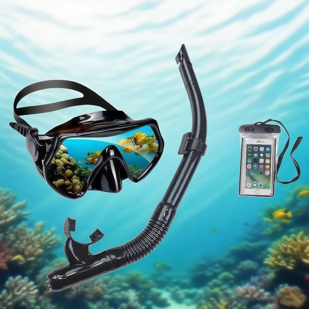 Essenc>>Kit Máscara Mergulho Snorkel Óculos Respirador Profissional Adulto Praia PiscinaAjustável Si