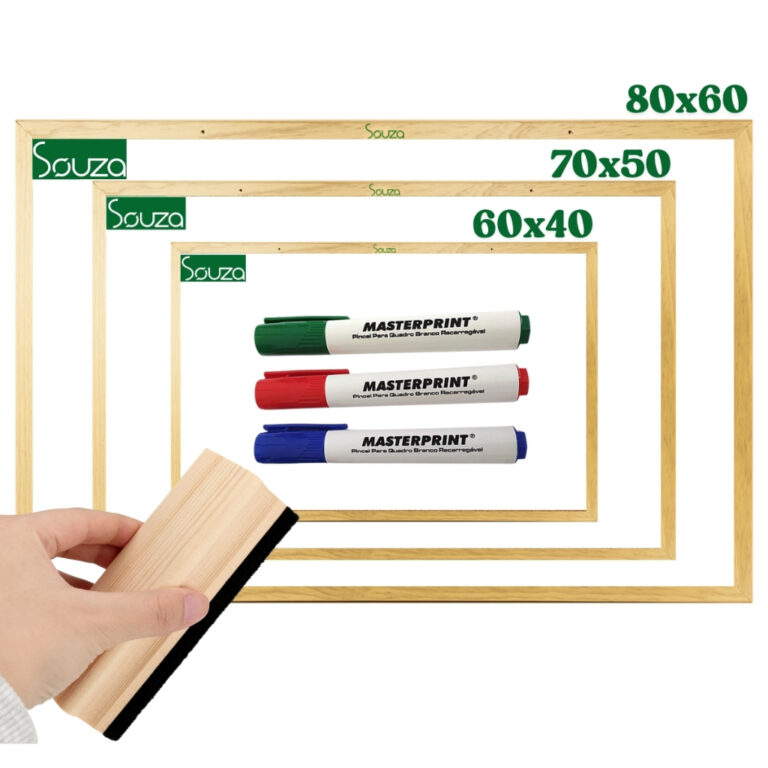Quadro Lousa Escolar Branco Moldura em Madeira