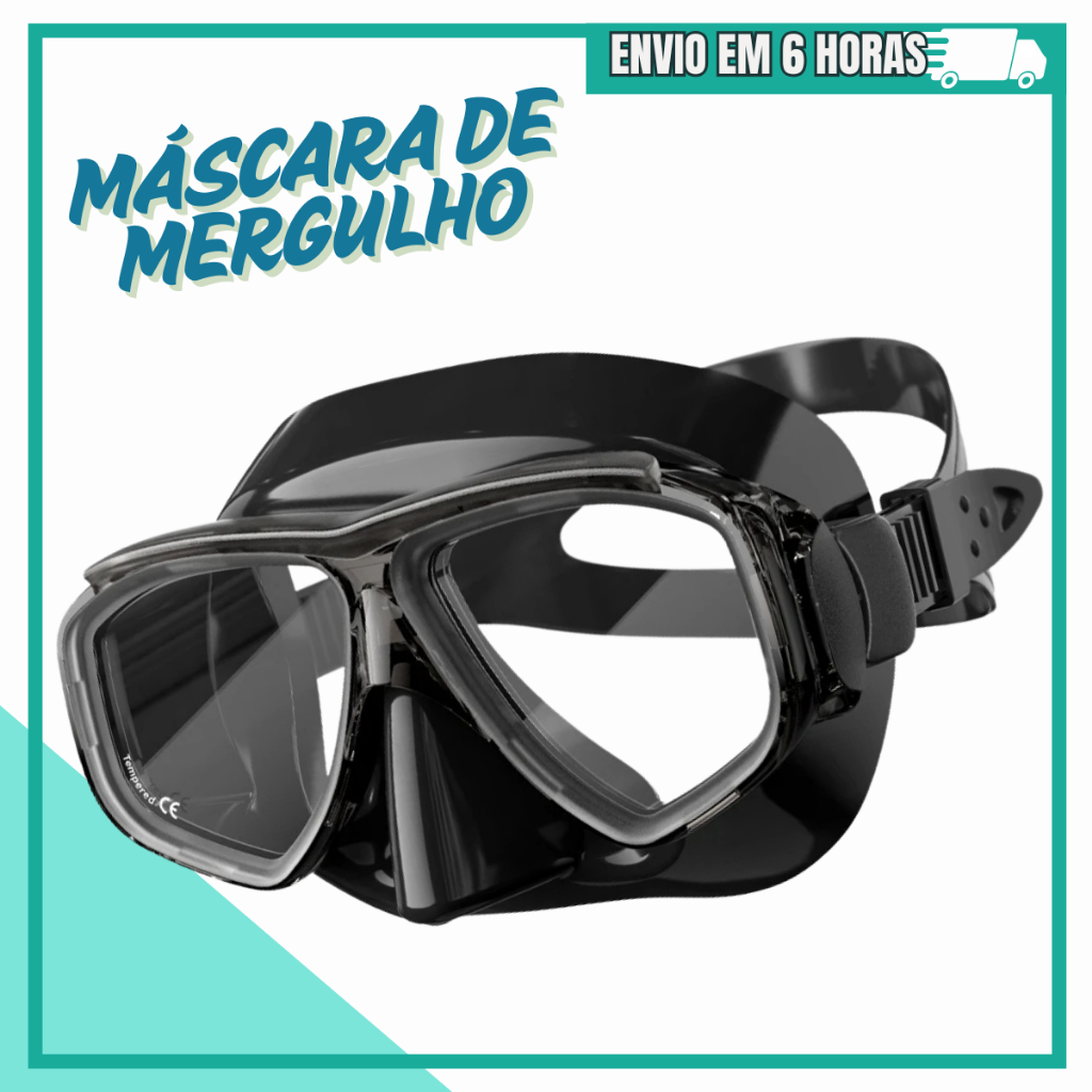 Máscara de Mergulho para Natação com Saia de Silicone e Lente de Vidro Temperado com Alça Ajustável