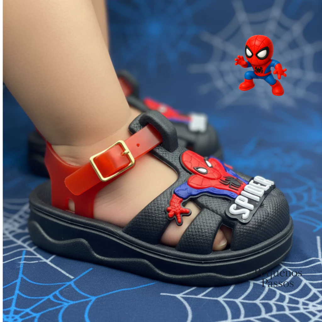 Sandália Babuche Infantil Homem Aranha Menino Bebe Confortável e Antiderrapante Pequenos Passos