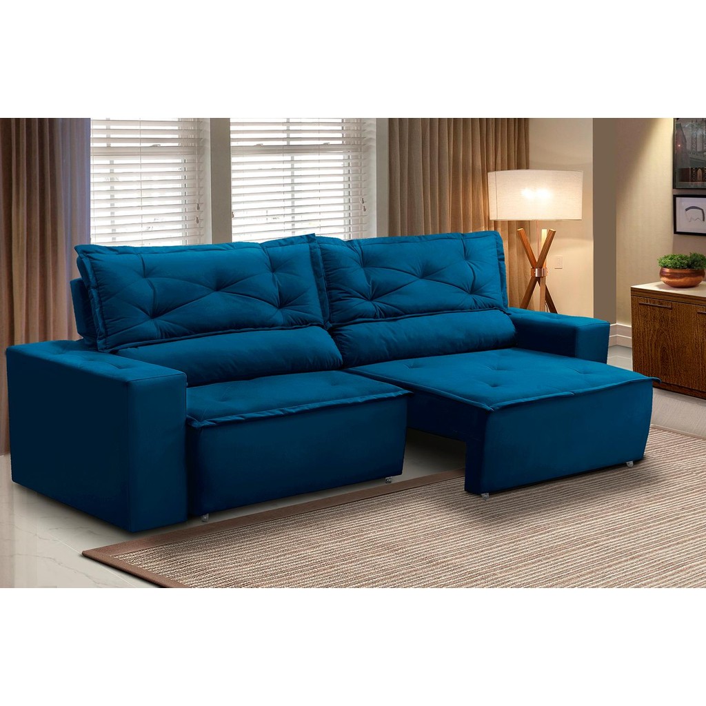 Sofá Retrátil e Reclinável 3 lugares com Molas 2,00m Livia Suede Adonai Estofados