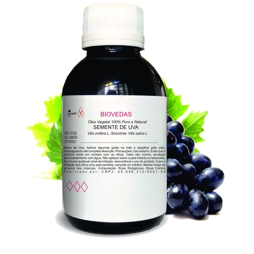 Óleo Vegetal de Semente de Uva 100% Puro 100ml