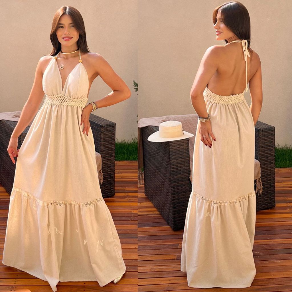 Vestido linho Feminino Casual Social Linho De Algodão com bojo alongado e elegante Roupa moda Femini