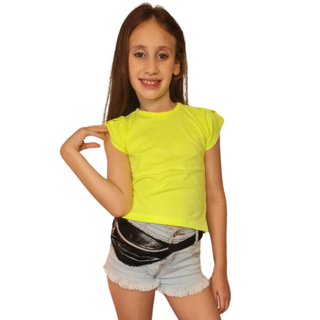 Blusa Feminina Infantil Canelada de Manga Curta De