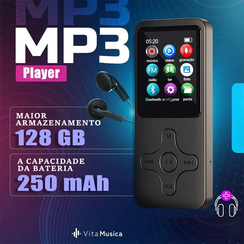 GENAITela de 1,8 polegadas Bluetooth 5.0 MP3/Mp4 Music Player E-book Mini Walkman
