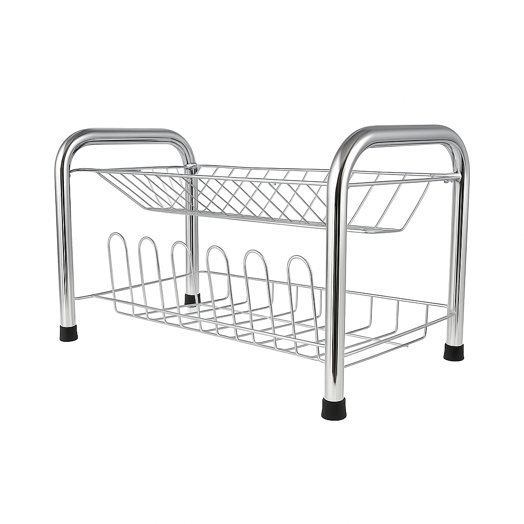 Escorredor de Pratos e Copos Duplo Aço Reforçado Cozinha Cromado, Preto, Rosa, Corten, Prata + Cores