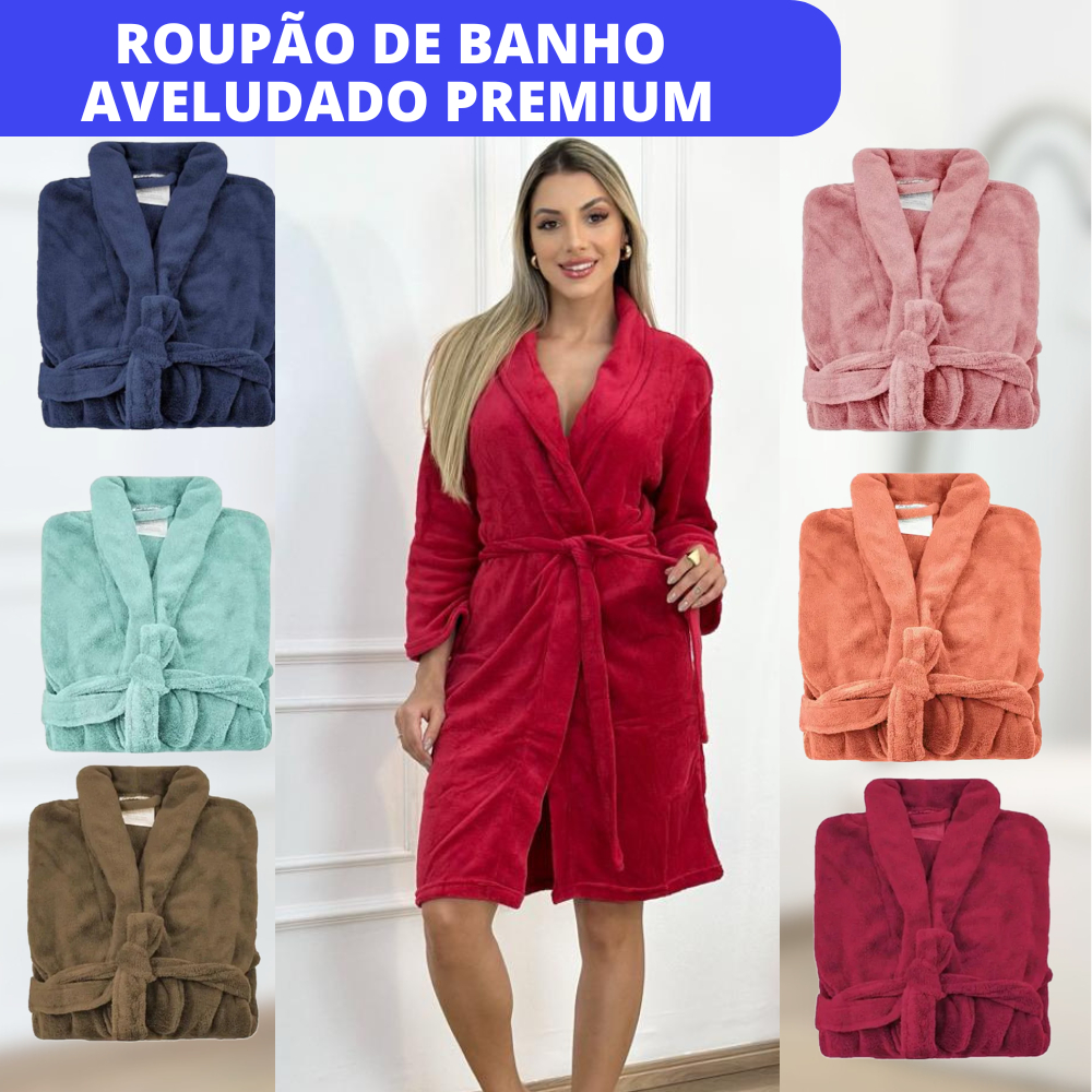 Roupão Luxo Microfibra Plush Aveludado Toque Macio Grosso Masculino e Feminino Unisex