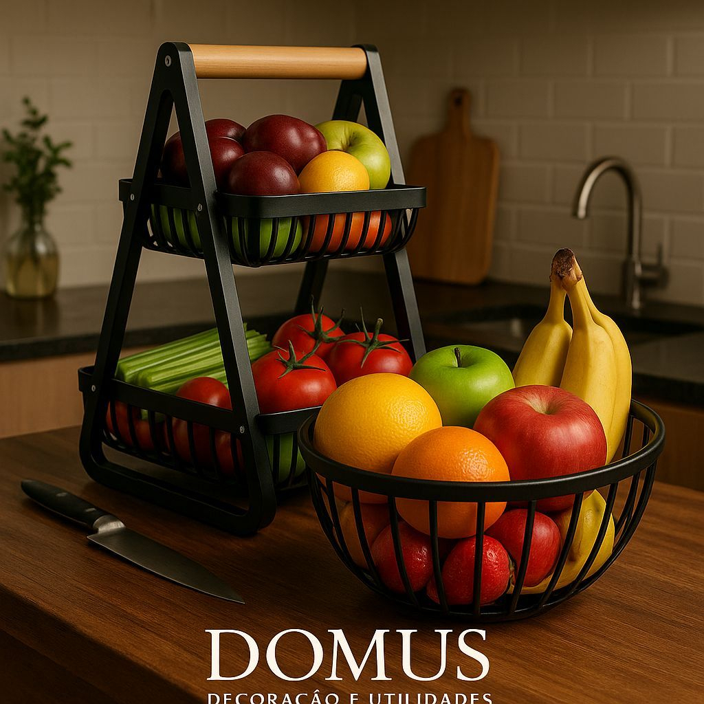 Fruteira de Mesa ou Cesto Multiuso Cesta de metal portátil Organizador para Casa Cozinha Escritório