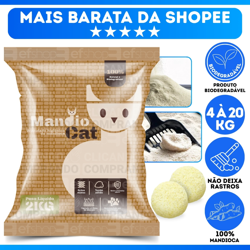 Areia MandioCat Biodegradável *4 à 16* Kg – Mandioca – Grãos Finos – MAIS BARATA
