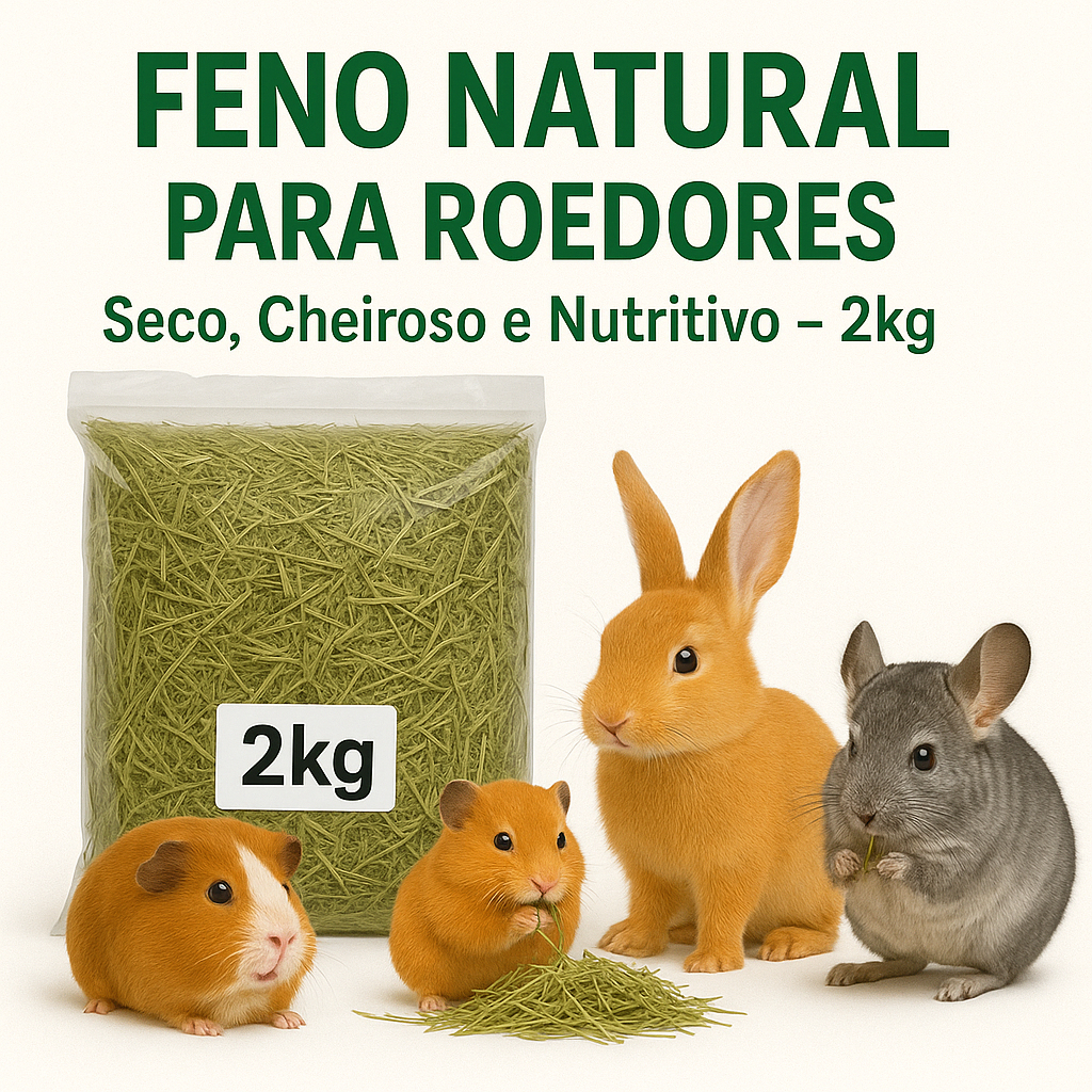 2kg de Feno Premium Nutritivo para Roedores Digestão Saudável