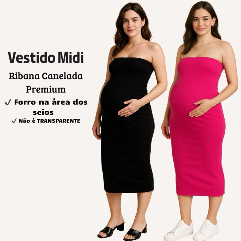 Vestido Mídi Canelado Gestante Tomara Que Caia Pl