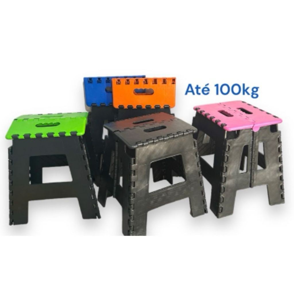 Banquinho Banqueta Dobrável De Plástico Até 100 Kg Resistente Para Viagem CORES