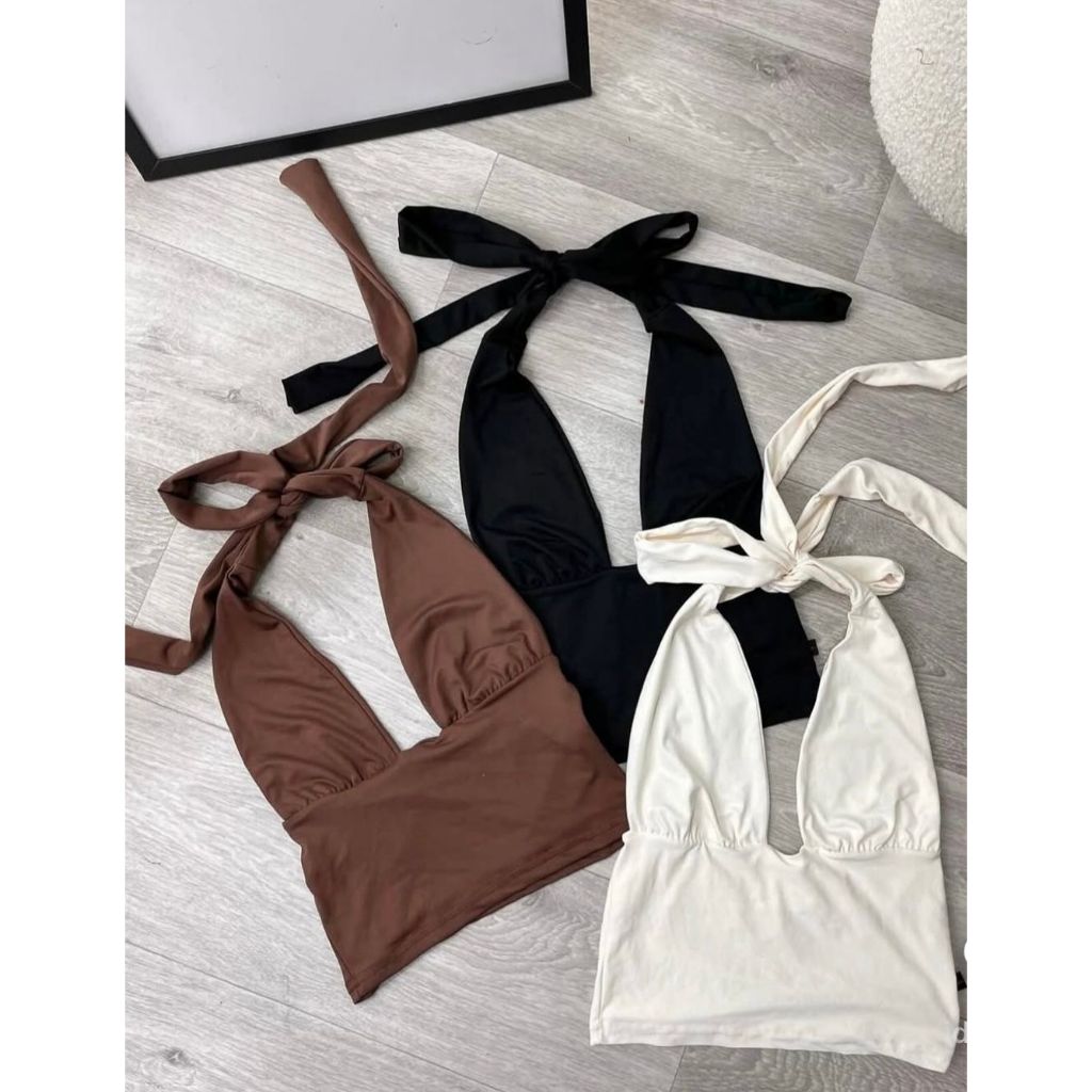 Top Cropped Frente Única Amarraçao No Pescoço Multi forma Top Decote Moda Gringa Decotado Suplex Pre