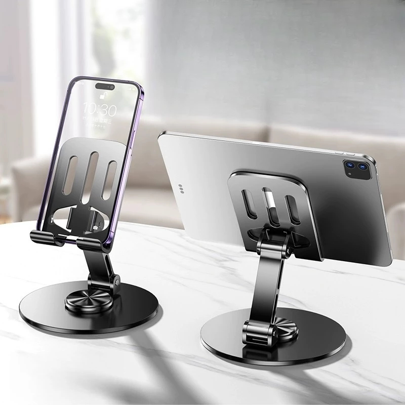 Suporte Alumínio de Mesa Base Rotatória Ajustável 360. Para Smartphones e Tablets