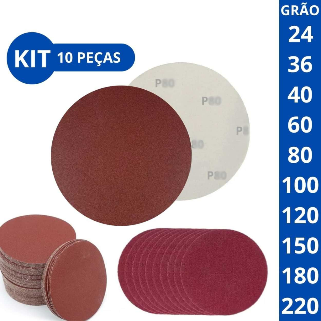 Disco de Lixa Kit 10pçs para Madeira Ferro 125mm Escolha o Grão