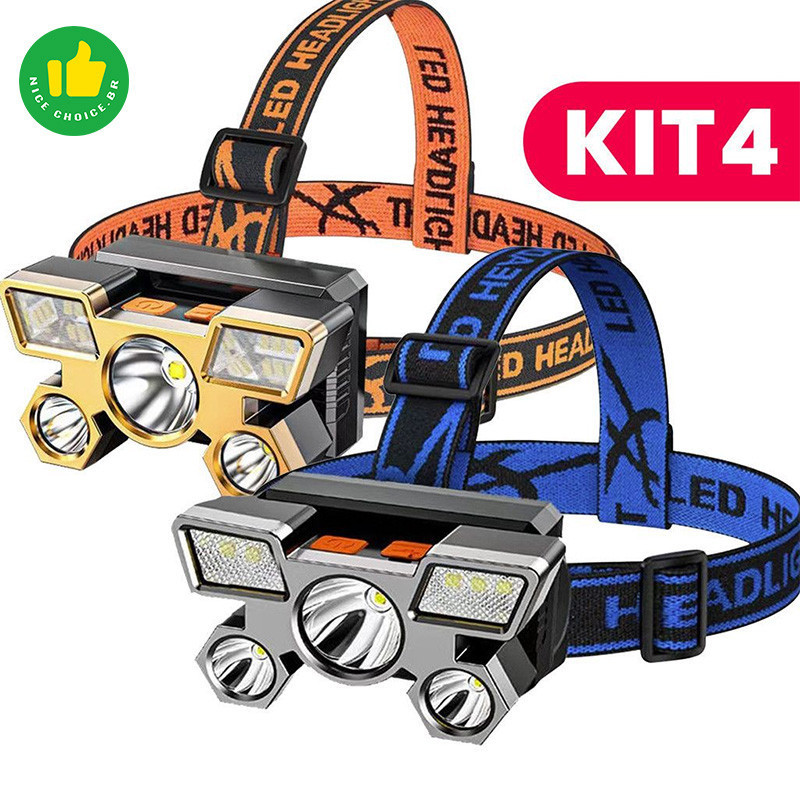 Lanterna Holofote De Cabeça 5 LED Super Brilhante À Prova D Água USB Recarregável 4 modos ZHENGLED