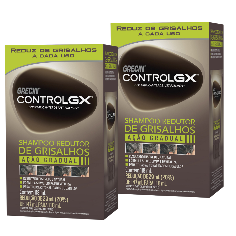 Kit 2x unid. – Grecin Control GX Shampoo Redutor Gradual de Grisalhos 118ml – Para todos os tipos e
