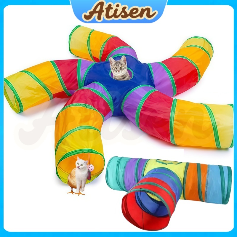 Túnel Colorido Dobrável para Pets – Brinquedo Interativo e Labirinto para Gatos Coelhos e Cachorros