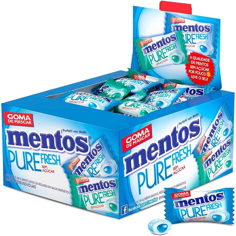 Chiclete Mentos Monopeça Pure Fresh Mint Com 60 Peças