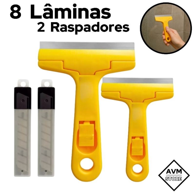 Kit 2 Raspadores Multiuso Para Limpar Box Com 12 Lâminas Profissional / Vidro Piso Cerâmica Azulejo