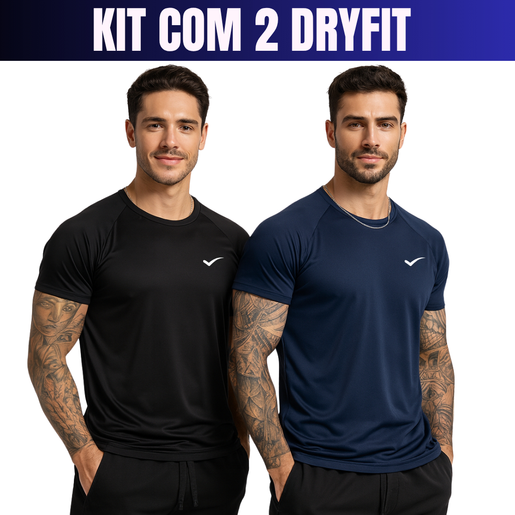 Kit 2 Camisetas Dry Fit Masculina – Casual – Treino – Academia – Esportes – Exercícios – Corrida