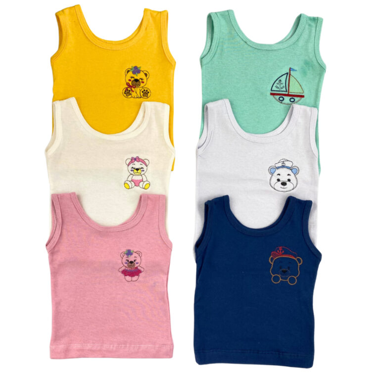Kit 3 Camisetas Regatas Bordadas Para Bebês em Ma
