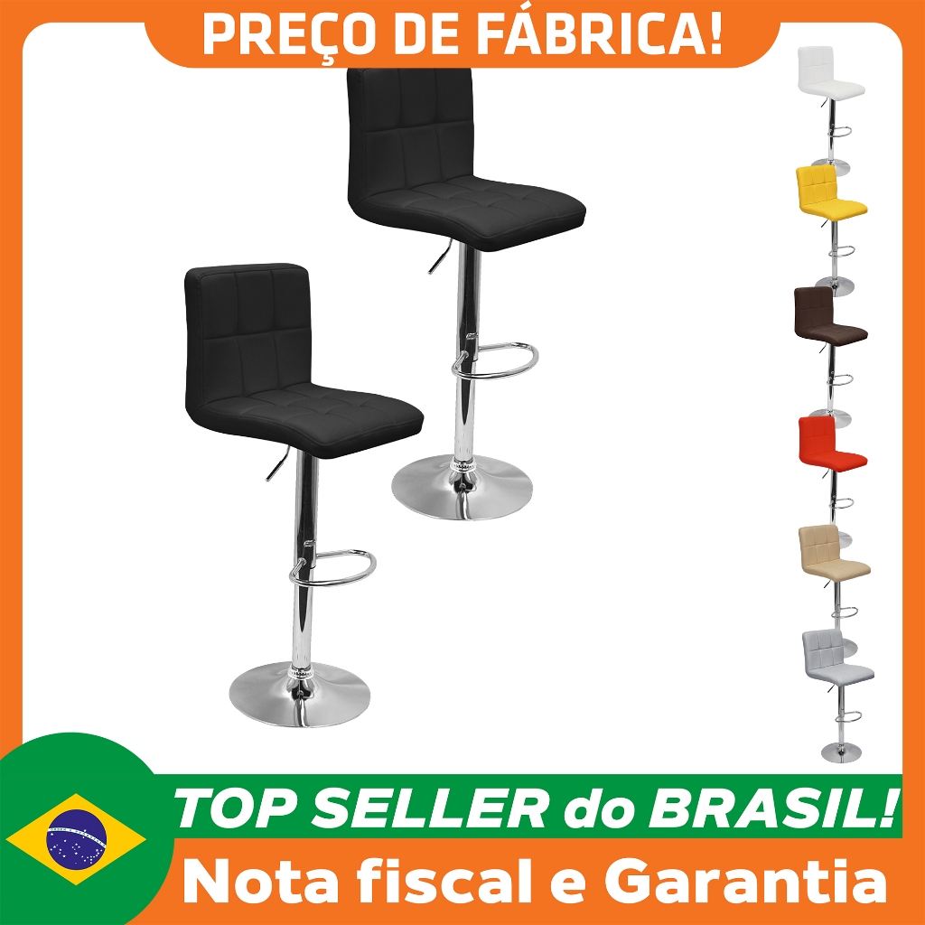 Kit 2 Banquetas Confort Estofada Couro Giratória c/ regulagem