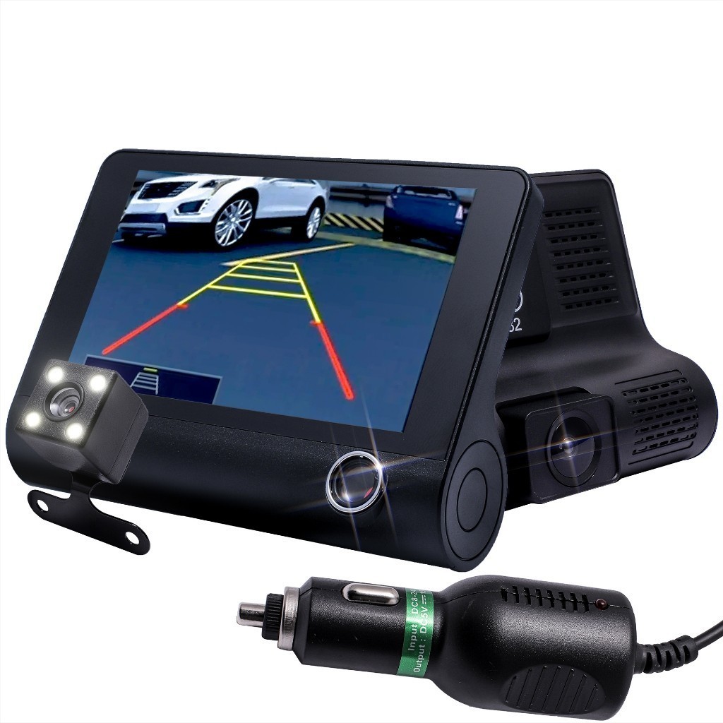 DVR Automotivo Câmera Ré Display 4 Gravação Frontal Traseira Full HD 1080p Visão Noturna 32GB Segura