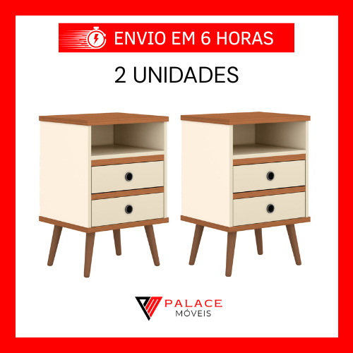 Kit 2 Mesas de Cabeceira Retrô 2 Gavetas Mont 