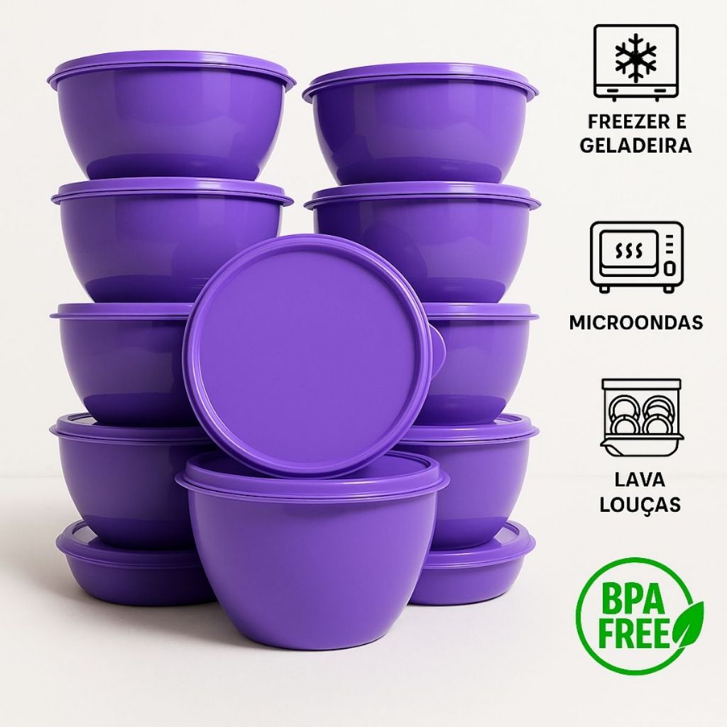 Kit 10/5/3  Pote Redondo Boll Bawll Tapuer Livre BPA Freezer Micro Ondas Organizador Marmita 750ml